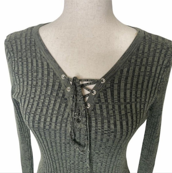 Arizon Jeans Green Lace-Up Ribbed Sweater - Picture 1 of 10